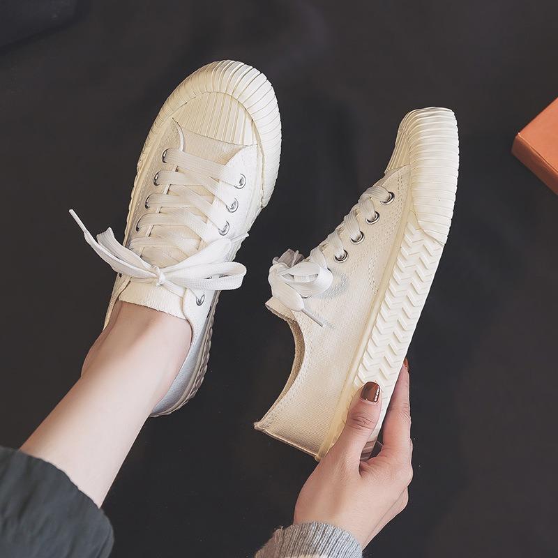 Canvas Shoes Female Caramel Biscuits Student Versatile Original Style Uzzang Hong Kong Flavor Retro Board Shoes