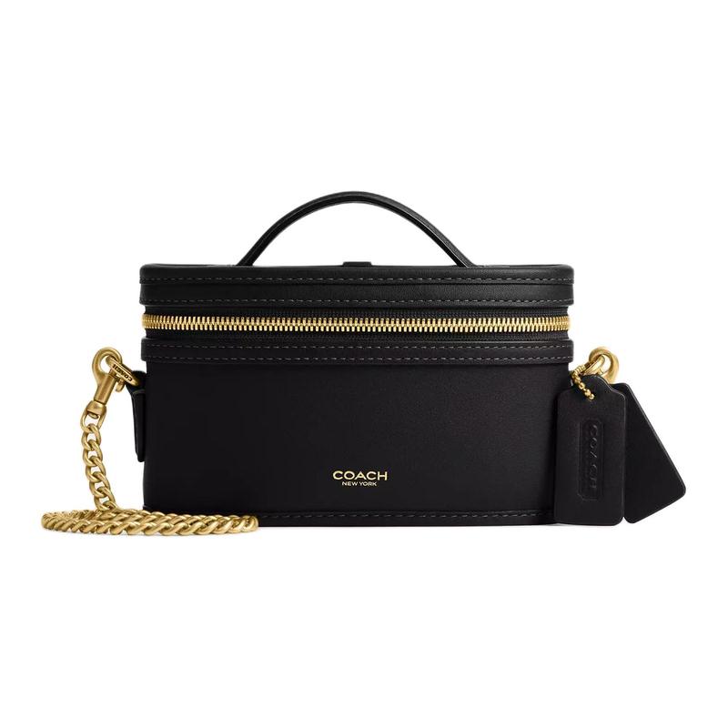 Coach Trail 15 Metal Hardware Ring Zipper Chain Detail Glove Tanned Leather Handbag Mini Women's Black
