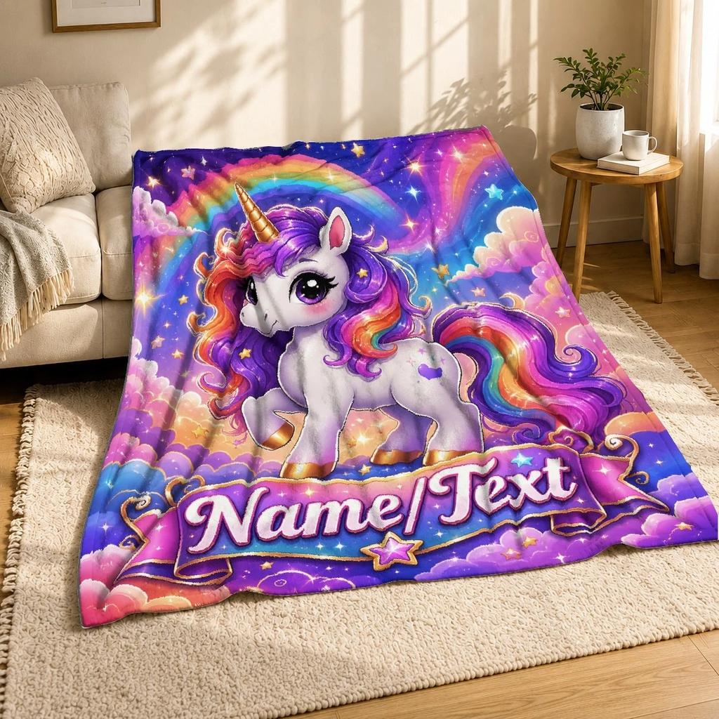 Rainbow Unicorn Name Text 3 Coral Fleece Blanket