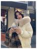 Women's Mid-Length Down Jacket, 2025 Winter, Horn Button Design, Fur Collar, Thickened, Loose Fit Coat.