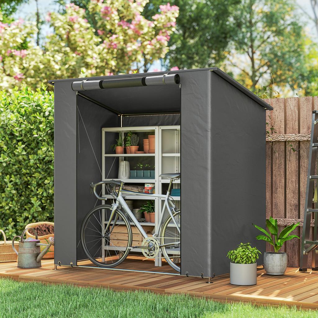 Tarpaulin Garage 1.9x1.2 m Waterproof Garage Tent with Roll-up Zipper Door, Ventilation Window, Dark Grey