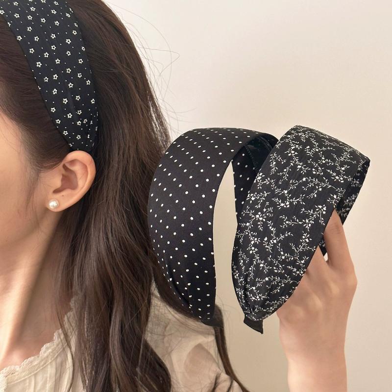 Retro Black White Polka Dots Wide Edge Headbands Woman Temperament Non-Slip Hair Band Hair Accessories