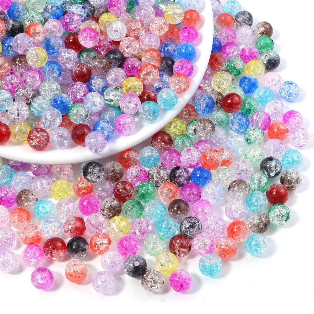 50pcs 8 10mm Acrylic Cracked Crystal Beads Double Color Glass Round Loose Bead For Jewelry Making DIY Bracelet Necklace Earrings