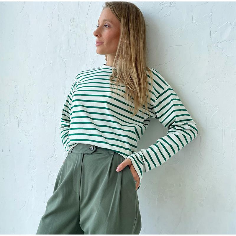 2025 Spring Autumn Long Sleeve Striped T-Shirts Women Basic Casual Tops Female Cozy Loose Cotton Tees T-Shirt New