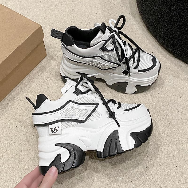 Fashion Women Casual Platform Sneakers 9.5CM High Heels Summer Sports Mesh Dad Shoes Breathable Trainers Chunky Sneakers Zapatos Mujer