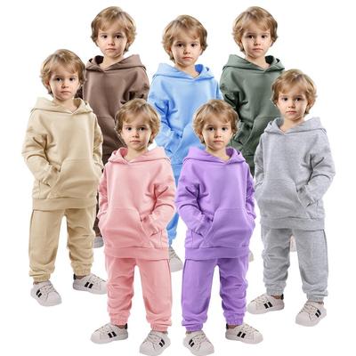 Children's Solid Color Hooded Long Sleeve Top and Pants Set for Medium and Large Boys and Girls - Trendy Autumn Clothing