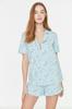 Women's Fashion New Pajama Set Pink 100% Cotton Fun Patterned Shirt-Shorts Knitted Pajama Set