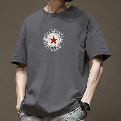 Summer New Printed Short Sleeve T-shirt Men's Trendy Brand Pure Cotton Half Sleeve T-shirt Japanese Loose Round Neck Top Clothes