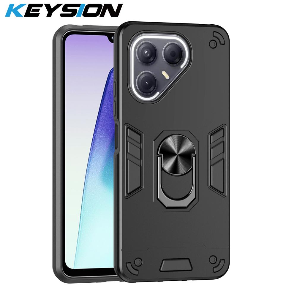 

KEYSION Противоударный бронированный чехол для TECNO Pova 7 4G 5G Силикон+ПК Металлическое кольцо-подставка Задняя крышка для телефона для TECNO POVA 7 Ultra 5G for Tecno Pova 7 4G чёрный