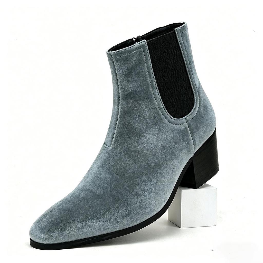 Men's High Heel Chelsea Boots - Autumn/Winter Fashion, Square Toe, Height-Enhancing Short Boots.