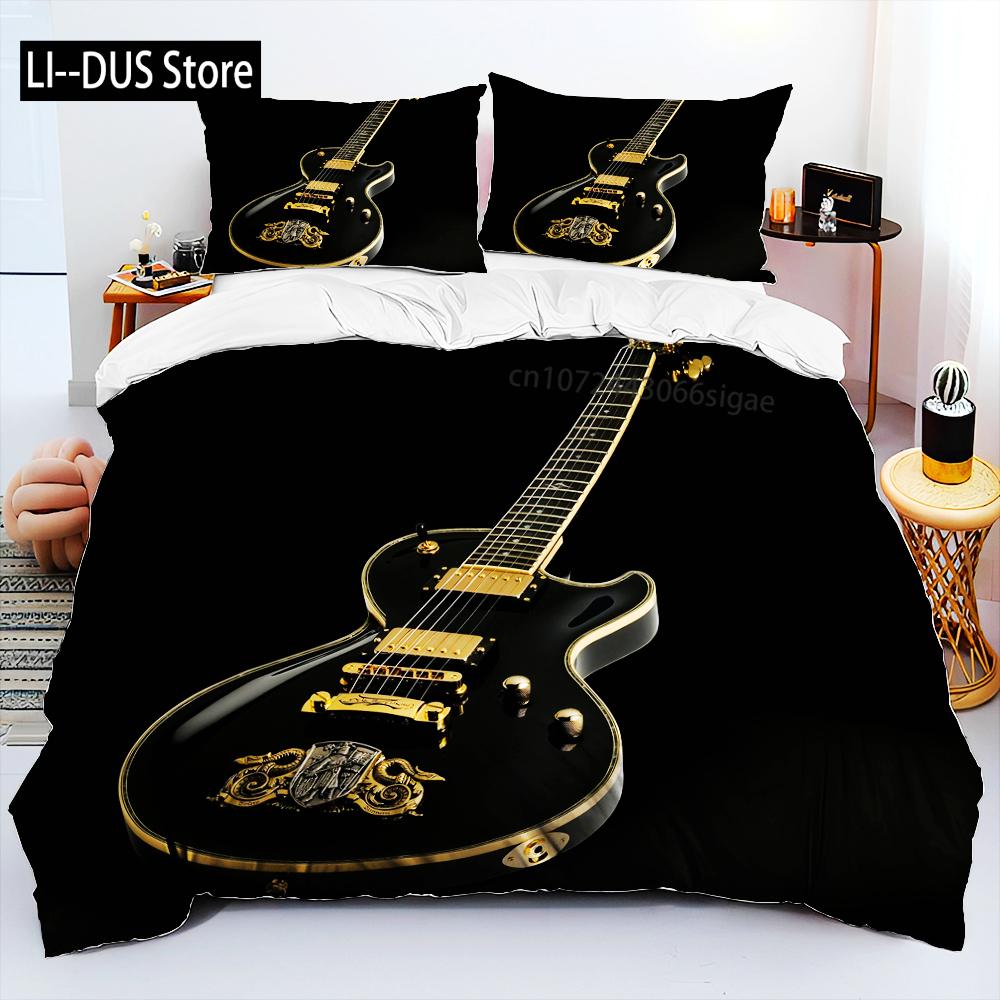 Juego de Cama de Guitarra Clásica 3D Guitarra Eléctrica Música Punk Rock Juego de Funda Nórdica Funda de Edredón Tamaño Queen Para Niños Niños Hombre Joven