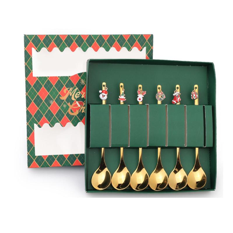 

Ложка Рождество 6 шт. Набор вилок Золотой Многоразовый Десертные приборы Вечеринка Праздничный подарок Spoon Green