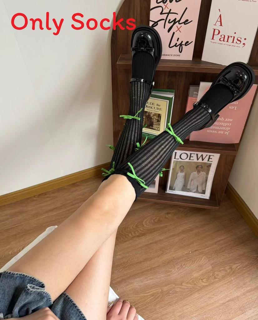 Summer Girl Mesh Striped Bow Ankle Socks With Breathable Fabric For Casual Wear