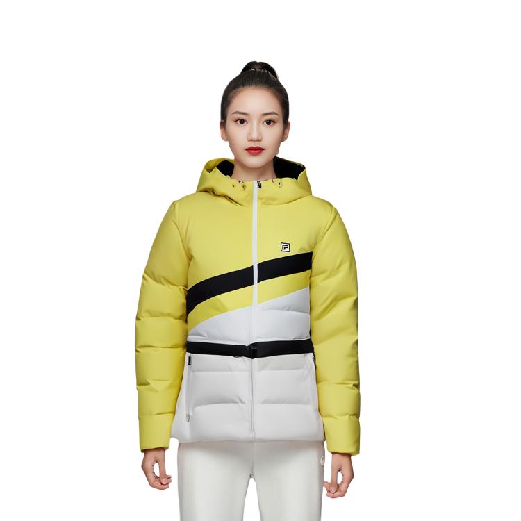 Fila Color Block Hooded Casual Jacket Down Coat Women Jackets Light-Yellow F11W349925F-YE