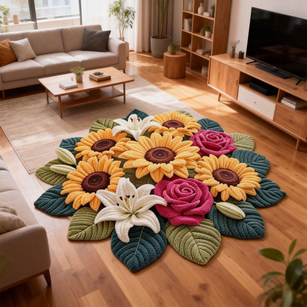Soft Sunflower Mat Special-shaped Bathroom Floor Mat  for Living Room Tea Table Bedside