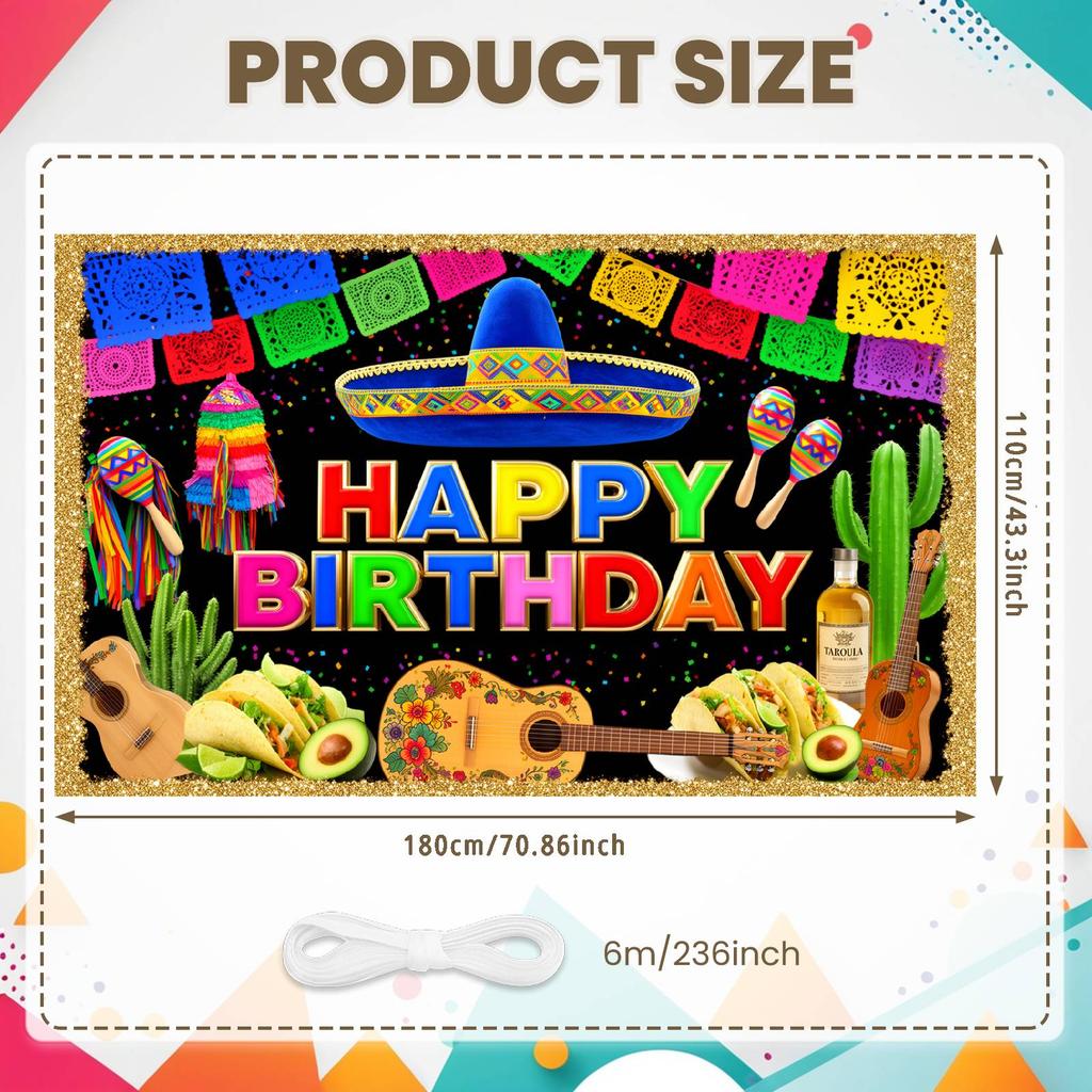 Birthday Celebration Banner Colorful Pattern Party Celebration Display Fiesta Birthday Banner Pinata Detail Banner