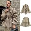 Women Mid Length Trench Coat Lapel Collar Belted Waist Loose Oversized Windbreaker Elegant Casual Outerwear For Spring Autumn