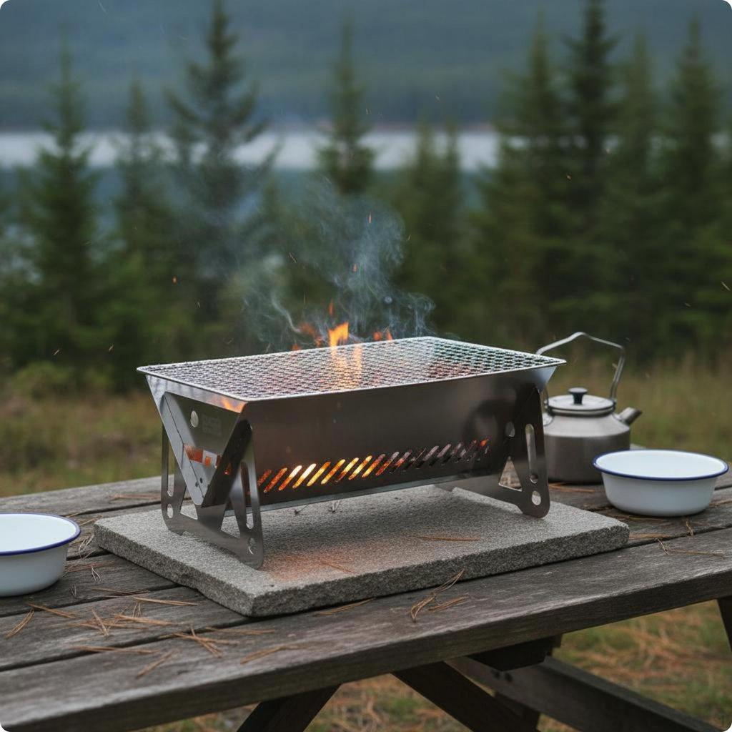 Stainless Steel Camping Grill RustResistant Folding Briquette Easy to Set up Portable