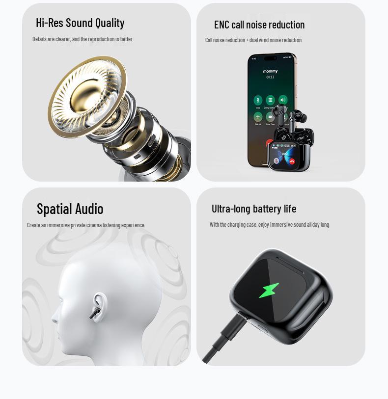 Cross-border AI Bluetooth Earbuds with Screen Touch, Wireless Noise-Canceling, High-Quality Sound, and Binaural Design