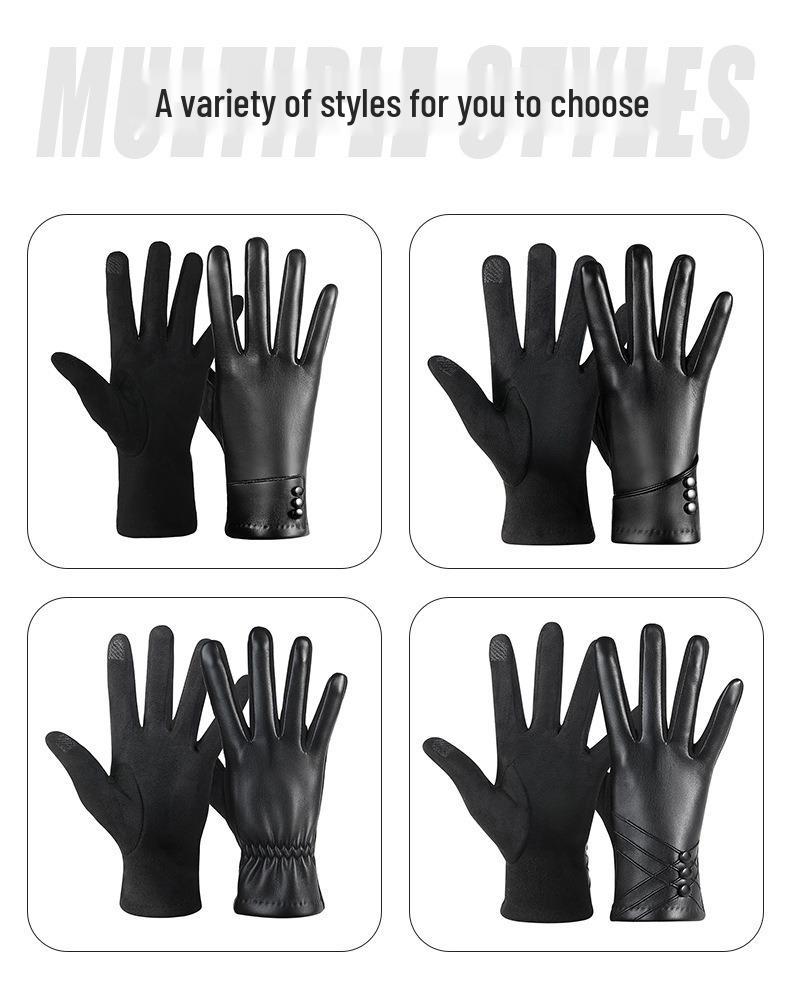 Women's Winter PU Leather Touchscreen Gloves – Fashionable, Windproof & Warm for Outdoor Cycling