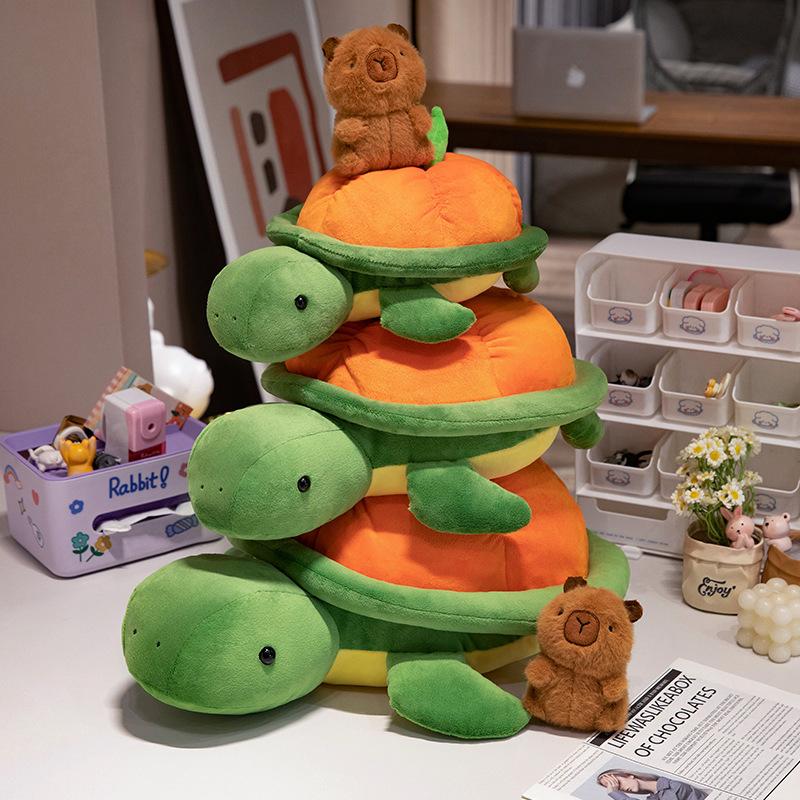 Creative Capybara And Turtle Combination Plush Backpack Doll Super Soft Fruit Animal Plush Toy Pillow Gift For Boys And Girls