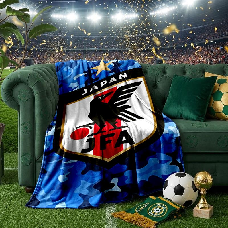 Japan Football Association Emblem Blanket Flannel Throw for Sofa, Indoor, Camping, Living Room, Office, Chair, And Bed Soft Birthday Gift