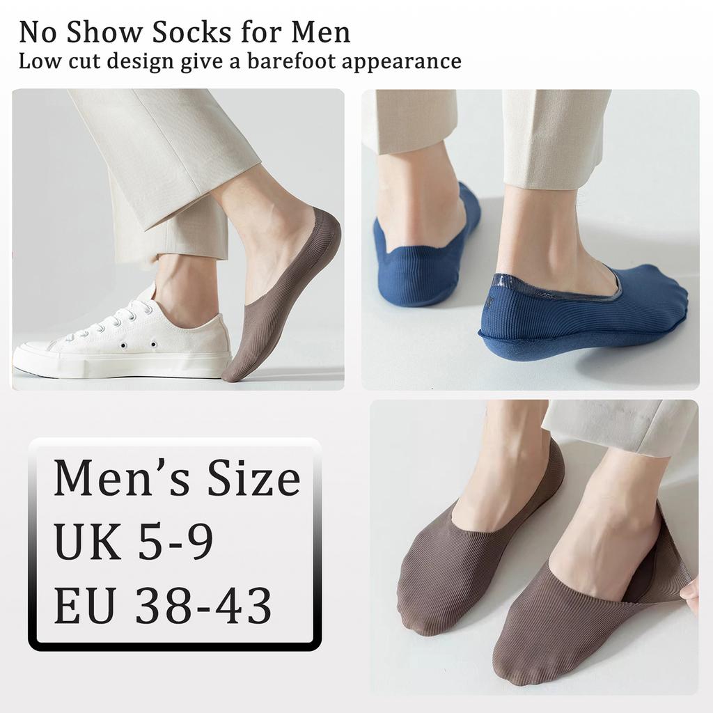 Men Vertical Stripe Ice Silk No Show Socks, Arbitrary Cut Non Slip Silicone Invisible Low Cut Cotton Sole Breathable Liner Socks