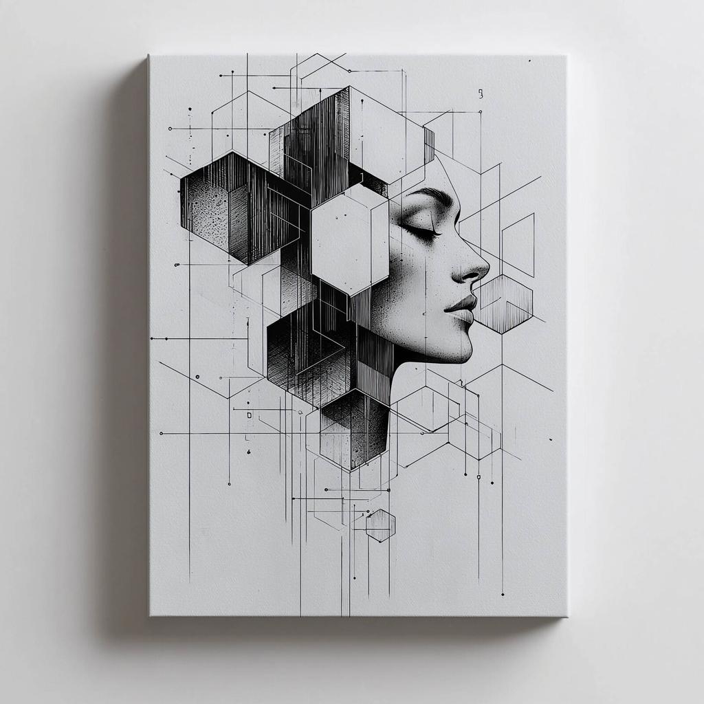 Czarno-Białe Marzenie Geometryczne Czarno-Białe Marzenie Geometryczne, 30X40 Cm, Rama Drewniana Biała, Papier Matowy 230 Gsm