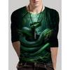 Round Neck 3D Snake Printed Top Casual Long Sleeved Men's T-shirts - Soft Medium Stretch Polyester Fabric Spring and Autumn Relaxed Fit Clothing