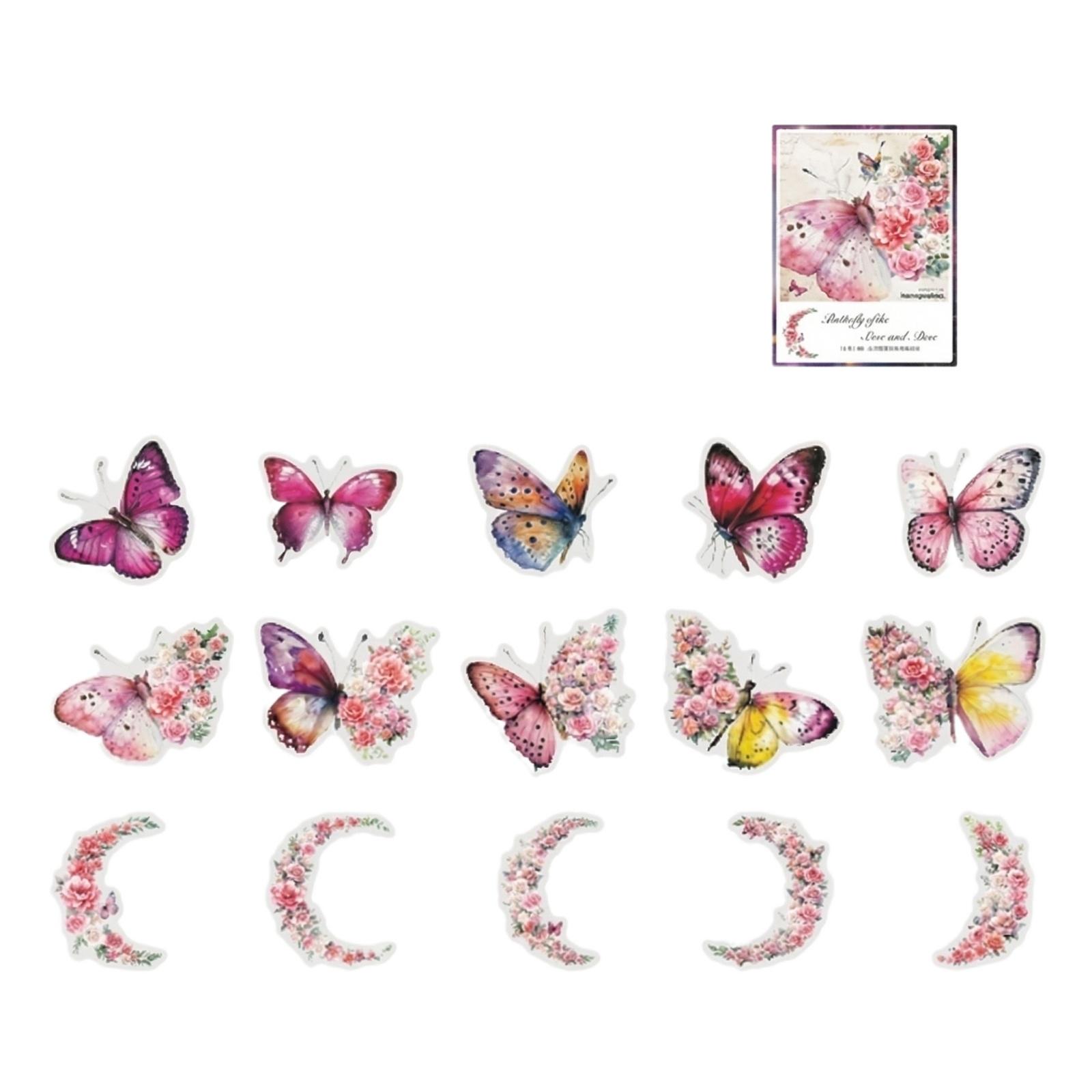 Butterfly and Moon Star Themed PET Stickers Set for Decoration Scrapbooking Crafting and Journaling with Floral Crescent Moon and Butterfly Designs