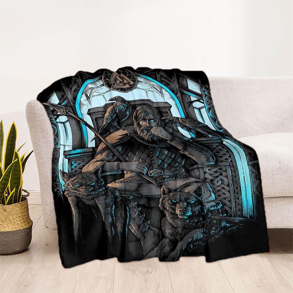 Viking Warrior Emblem Blankets Are Suitable for Living Rooms,making Them an Ideal Choice for Outdoor Travel and Gifts.