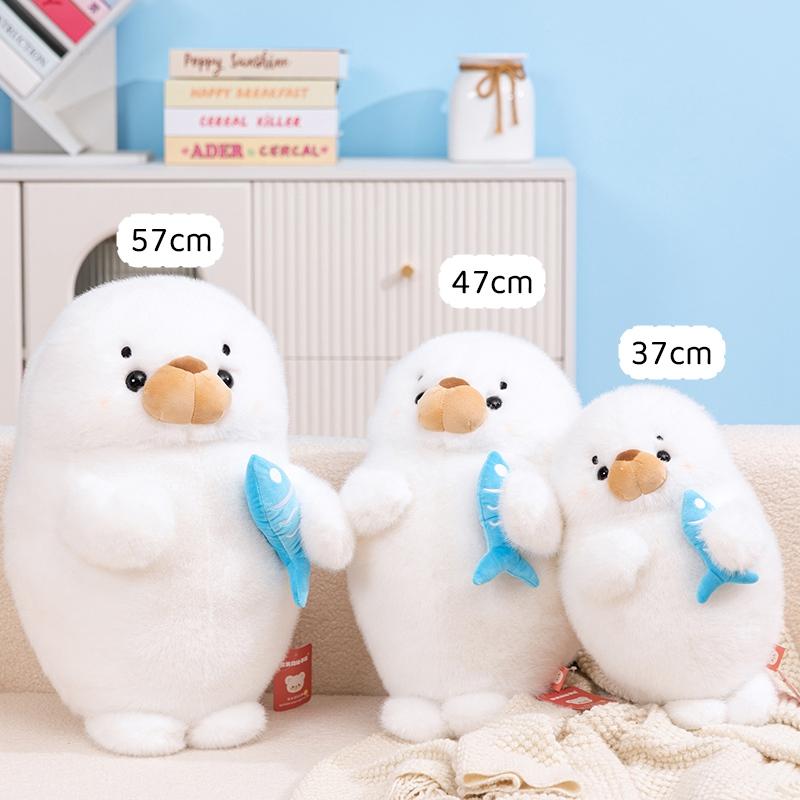 35/45/55cm Hug Fish Seal Plush Toy Snow-white Sea Lion Seal Throw Pillow With Fish Stuffed Animal Seal Birthday Gift For Kid
