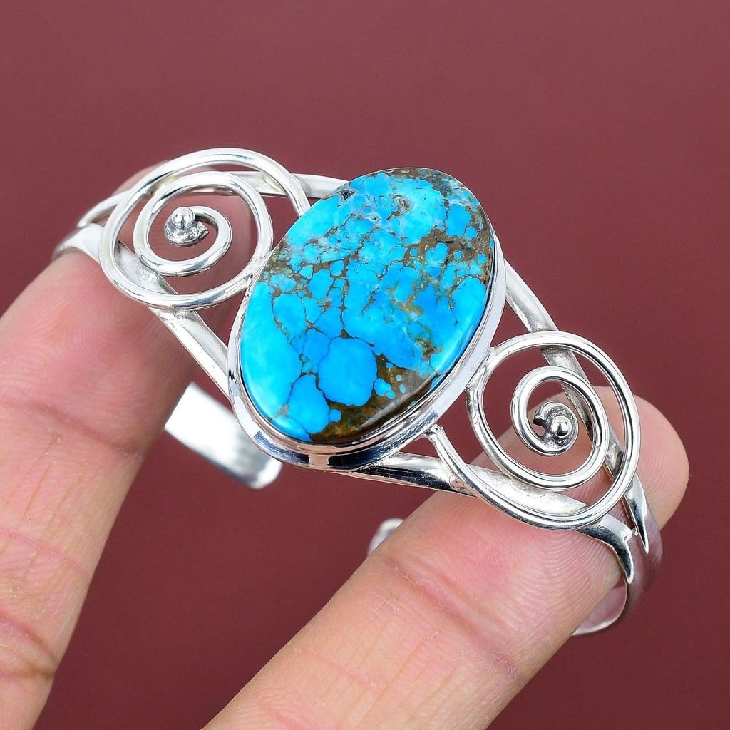 Tibetan Turquoise Cuff Bracelet Gemstone Bangle Handmade Jewelry 925 Sterling Silver Adjustable Cuff Bracelet Designer Jewelry Gifts for Her