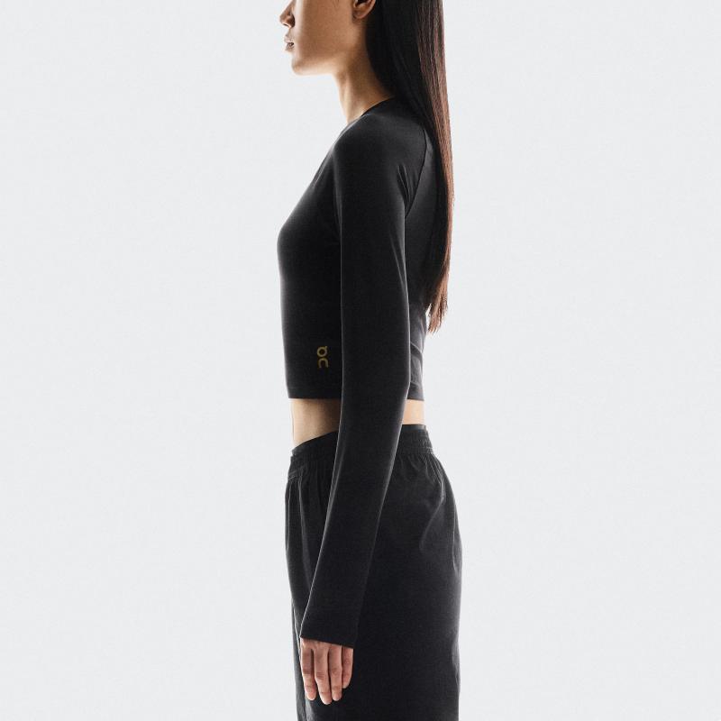 On Studio Lg-T Crop Soft Breathable Sweat-Wicking Quick-Dry Workout Lg Sleeve T-Shirt Women tops Black 1WF11570553