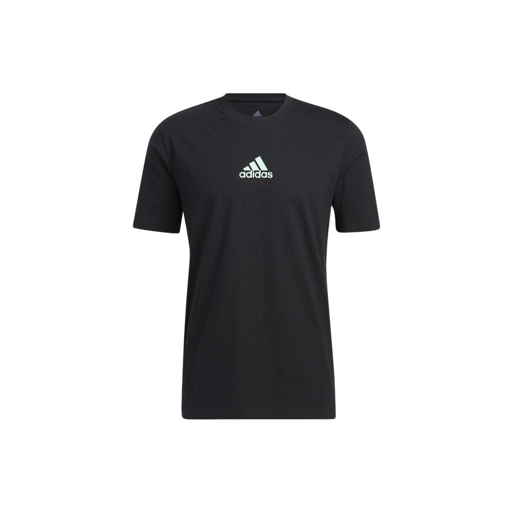 Adidas Small Logo Back Pattern Printed Round Neck Short Sleeve T-Shirt Men Tops Black HE2339