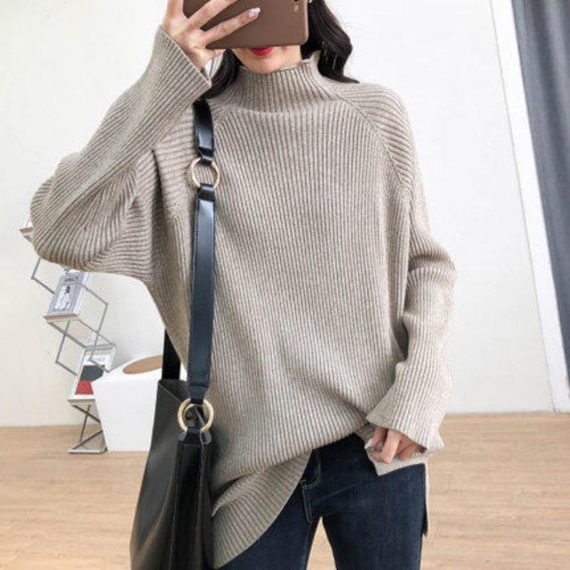 

YYFS Женская мода Повседневный Осень Зима Однотонный Принт Длинный Рукав Полуводолазка Свитера One Size