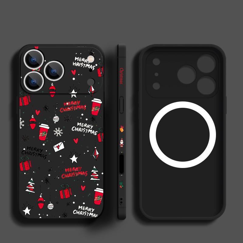 Christmas Pattern Phone Case For iPhone 17 Pro Max 16E Air 16 15 14 13 12 Pro Max 11 Magnetic For Magsafe Soft TPU Lanyard Cover
