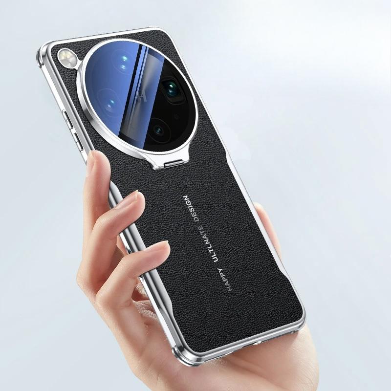 For OPPO Find X9 Ultra Glass Lens Invisible Bracket Case For Find X9Ultra Four Corners Anti-drop Plain Leather Shockproof Cover