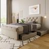 Upholstered Bed 90x200cm 2 Drawers, Single Bed Frame Slatted Frame, Height-adjustable Headboard, Chesterfield, Linen, Without Mattress