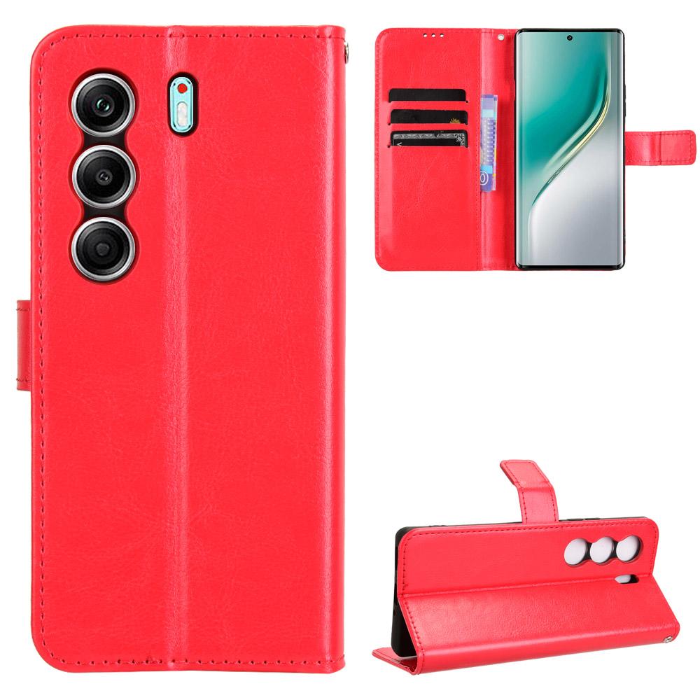 For TECNO Camon 40 Pro 4G/Camon 40 Pro 5G CM6/CM7 PU Leather Case with Strap Crazy Horse Texture Phone Wallet Cover