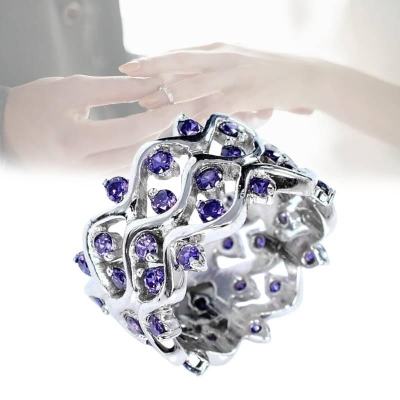 Imitation Zircon Amethyst Ring Wavy Streak Fashion Simple Classic Gift Retro