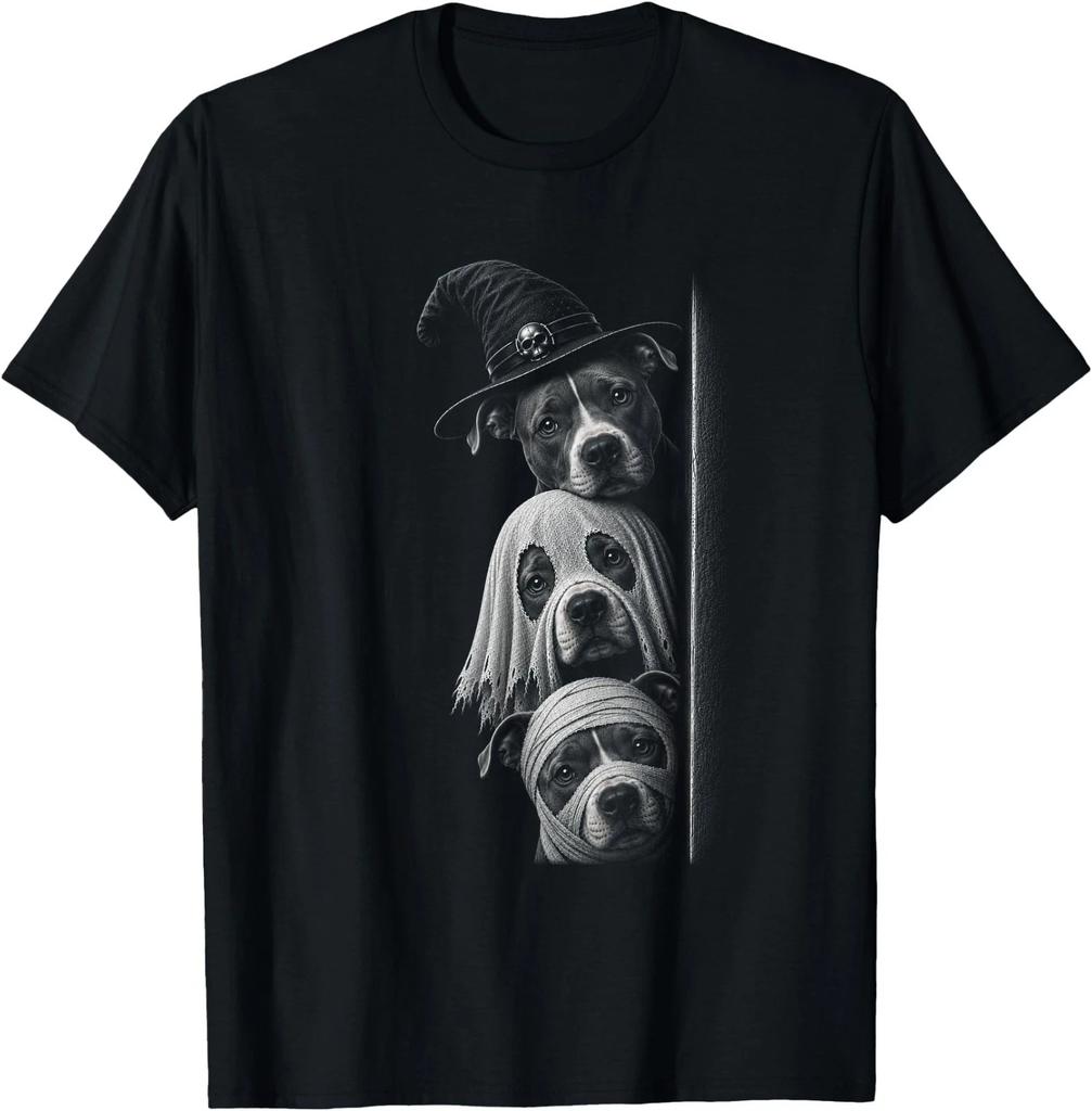 Pitbull Witch Ghost Mummy Funny Halloween Costume Dog Lovers T-Shirt