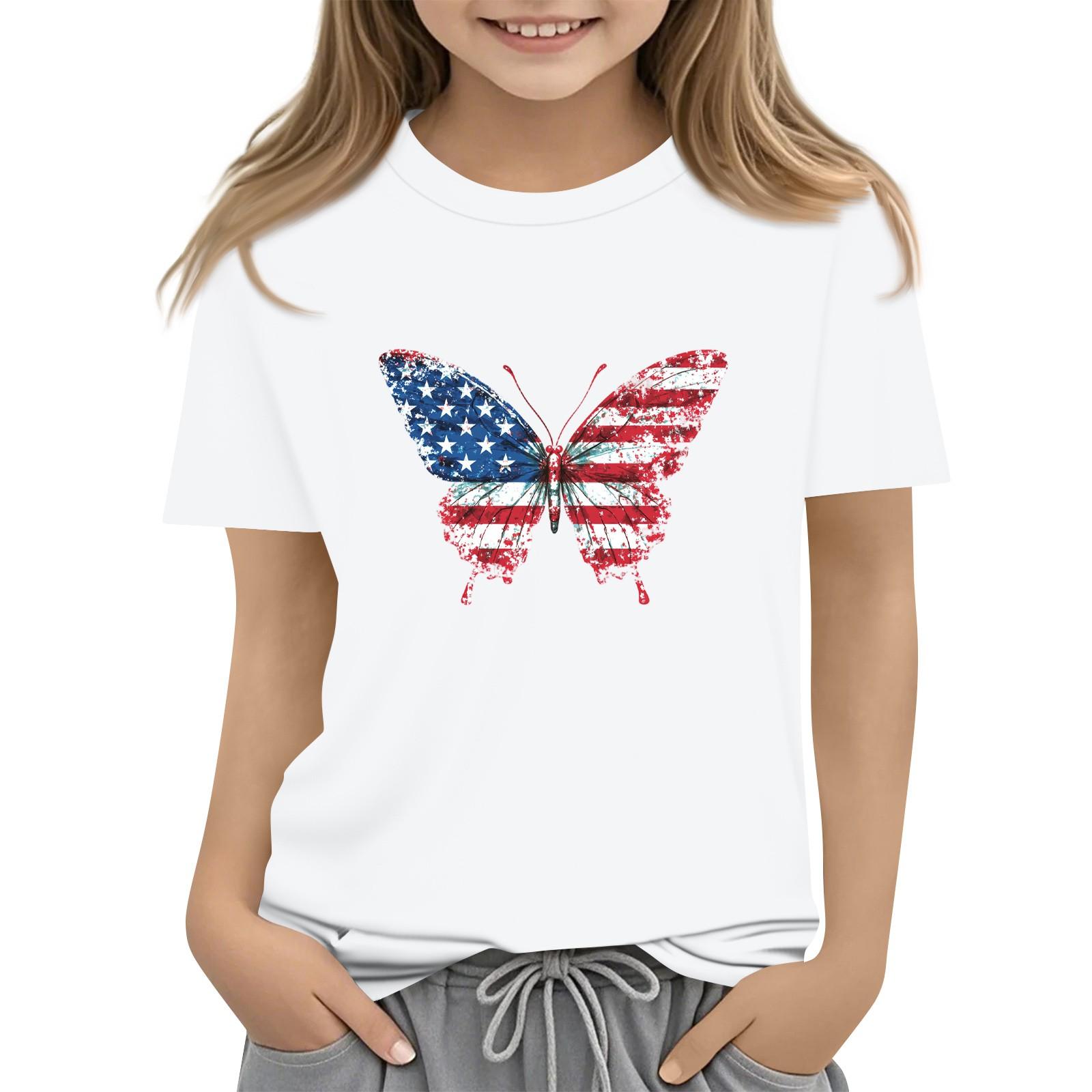 

Детская футболка с коротким рукавом и круглым вырезом в повседневном стиле ко Дню независимости 160 белый