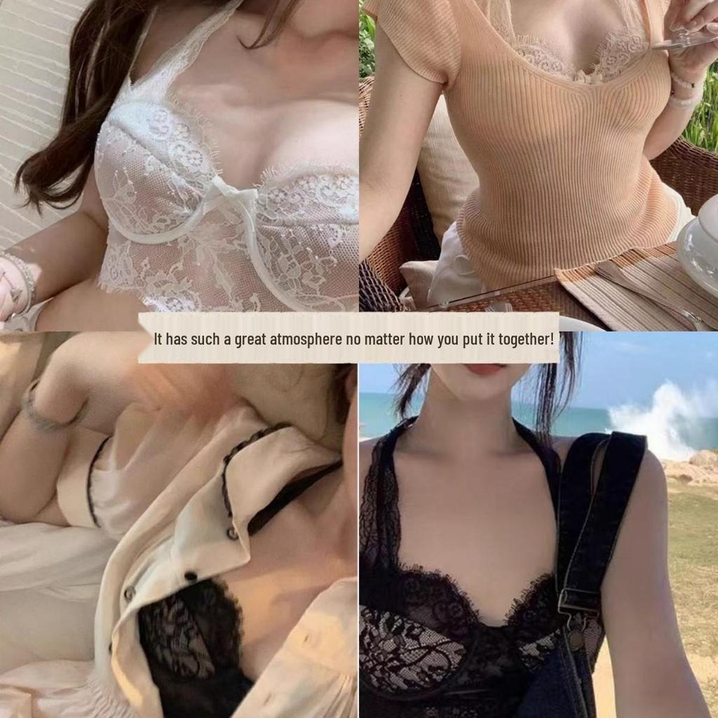 French Pure Desire Lingerie Set: Halter Lace Bra & Beautiful Back Anti-Sagging Bra