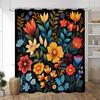Black Background On Colourful Flowers Shower Curtain Vintage Style Artistic Creativity Print Fabric Bath Curtains Bathroom Decor