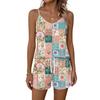 Women Summer Casual Two Piece Set Sleeveless Tank Top with Square Neck and Printed Shorts with Pockets Lightweight Lounge Outfit