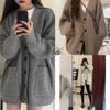2025 Plus Size V-Neck Knit Cardigan: Loose, Mid-Length, Pocket Sweater Coat, Lazy Korean Style, Autumn Collection for Women