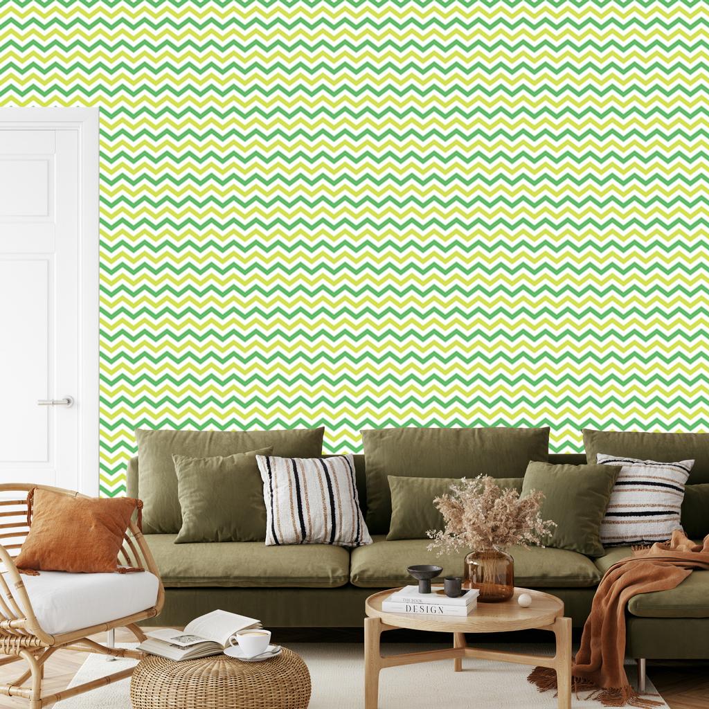 Zigzag Cream and Mint Wallpaper for Living Room and Bedroom 50x1000