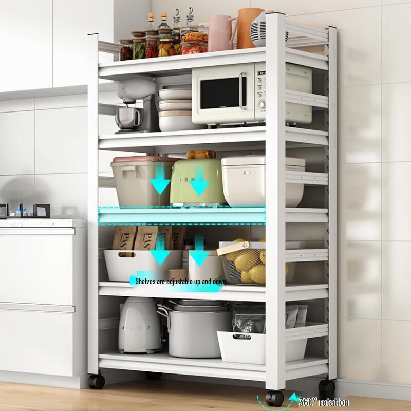 4-Tier Movable Kitchen Storage Rack with Microwave Shelf