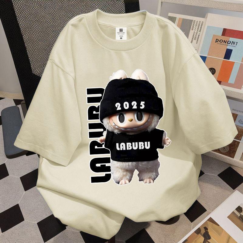 Maise STUDIO Kapas T-shirt Print Labubu Seiras Untuk Lelaki Dan Wanita